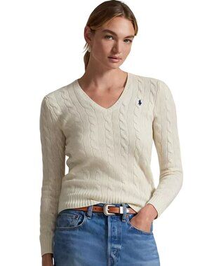 Polo Ralph Lauren CableKnit Sustainable Cotton V Neck Classic Sweater Size M